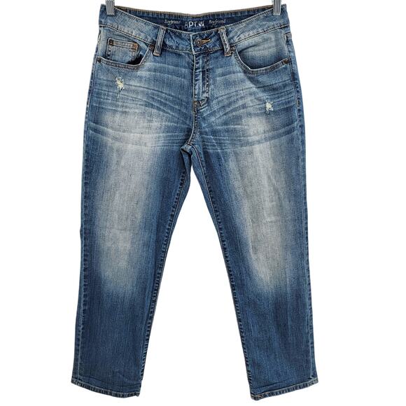 Apt. 9 Modern Boyfriend Medium Washed Distressed Blue Jeans Women's Size 8 - Picture 1 of 6